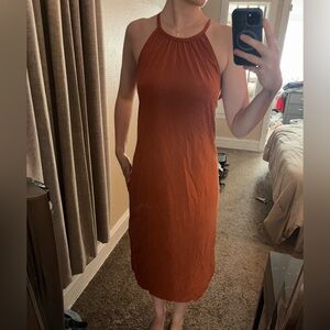 Double Zero Halter Neck Rust Midi Dress